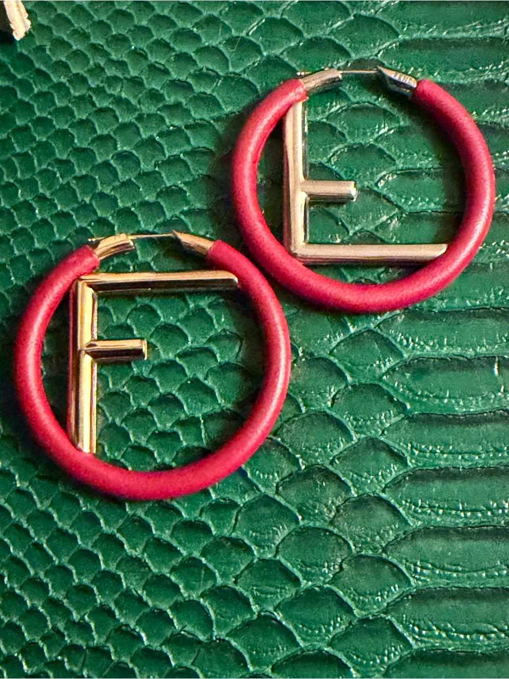 Fendi F is Fendi Hope Leather & bicolor metal Hoop Earrings